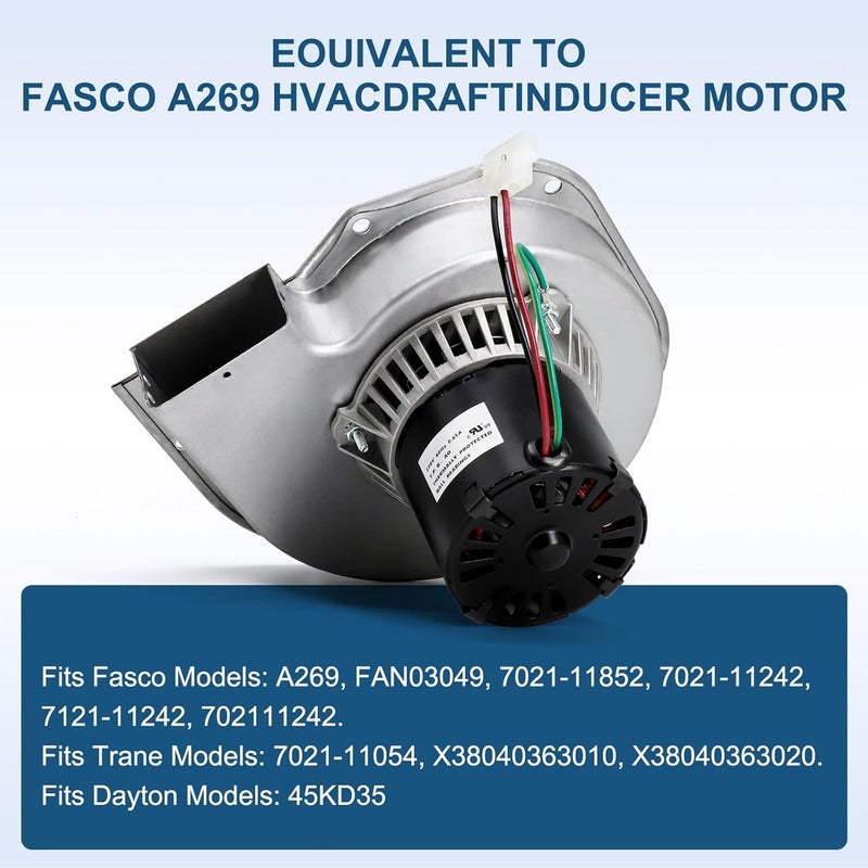 Criditpid A269 Draft Inducer Blower Motor Replacement for Trane 7021-11054, X38040363010, Fasco 7021-11242, 7021-11852, 7121-11242, Dayton 45KD35 Motor. - Image 3